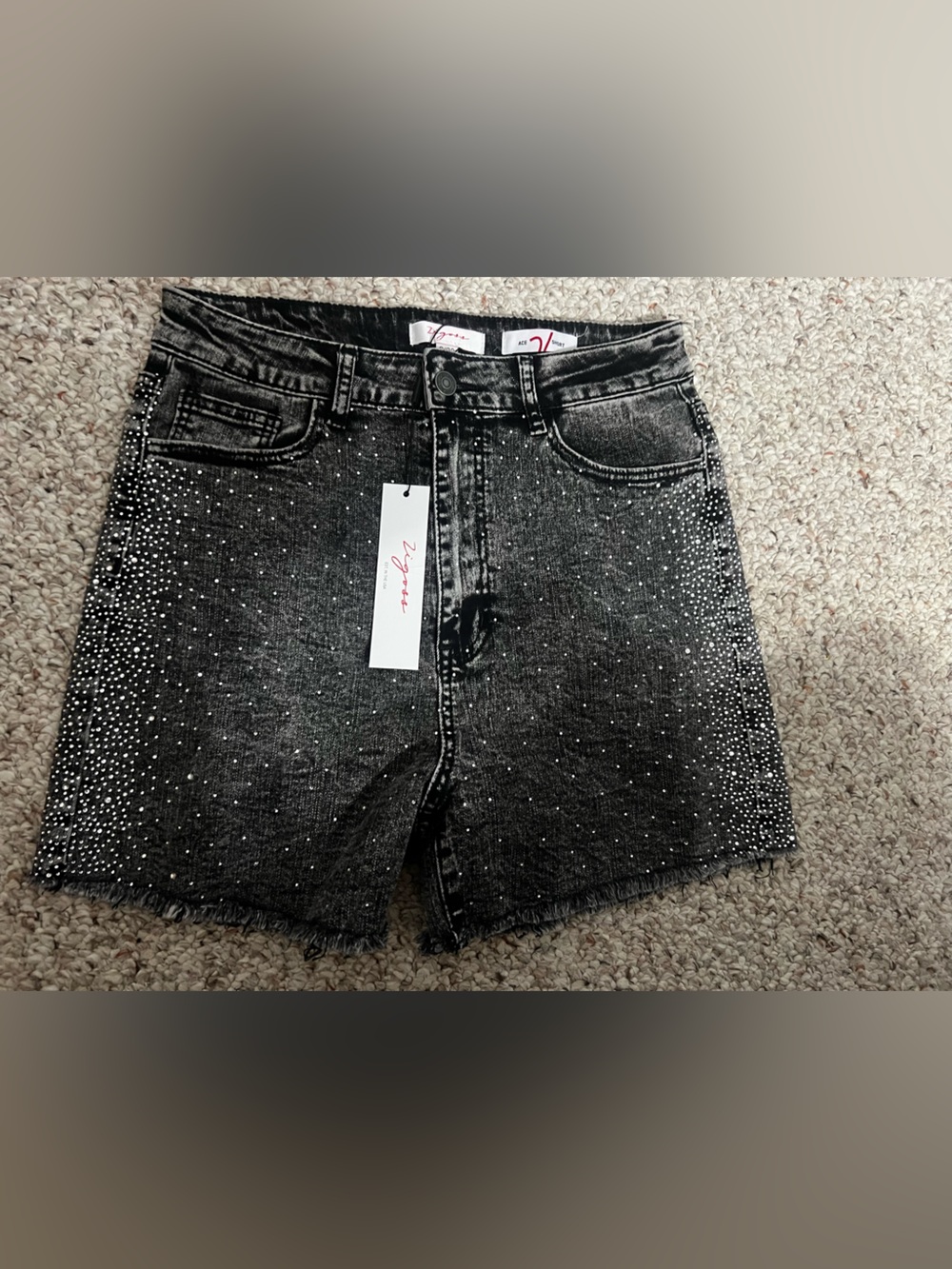 Vigoss Embellished washed Black Denim Shorts
